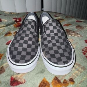 Vans Black and Gray Checkered Slip-Ons
